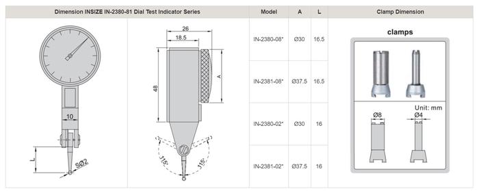 INSIZE IN-2381-08 Dial Test Indicator (0.8mm)